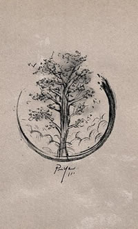 泼墨几何树木纹身图案手稿