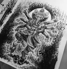 传统泰式象神纹身图案手稿