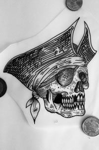 欧美骷髅海盗纹身图案手稿