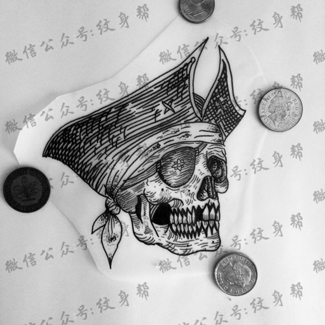 欧美骷髅海盗纹身图案手稿