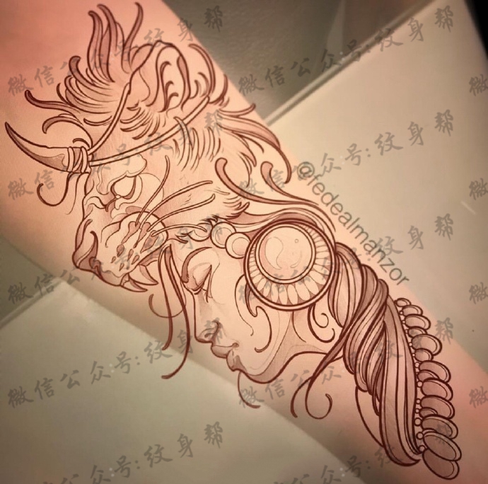 newschool包臂线稿_9张漂亮的newschool包臂手稿纹身图案