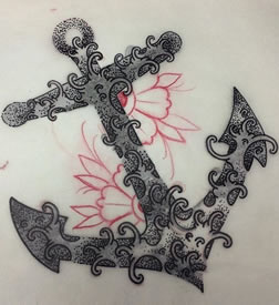 浪花船锚点刺纹身图案手稿