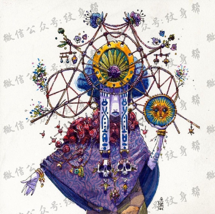 水彩插画手稿_一组23张精美水彩插画纹身手稿素材图案