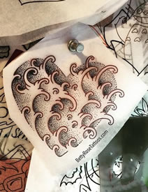 浪花爱心纹身图案手稿