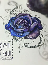 欧美写实玫瑰彩色纹身图案手稿