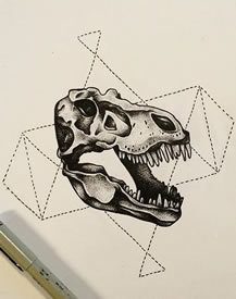 点刺几何线条恐龙头骨纹身图案手稿