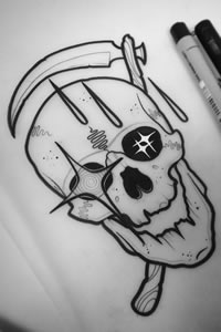 骷髅镰刀纹身图案手稿