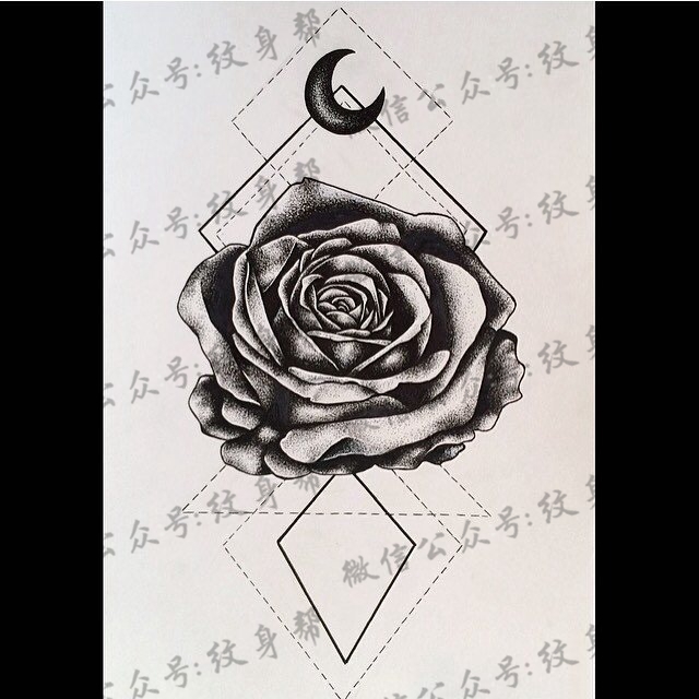 玫瑰几何纹身图案手稿