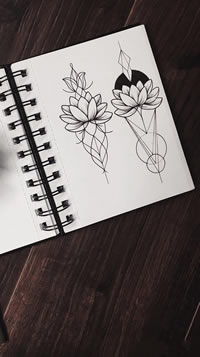 欧美school纹身花卉图案手稿