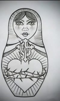 欧美school套娃纹身图案手稿