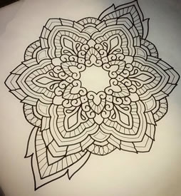 欧美school梵花线条纹身图案手稿