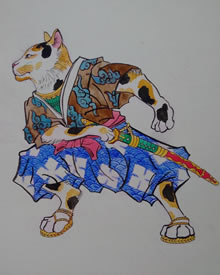 日式新传统猫纹身图案手稿