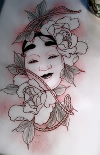 日式福娃菊花纹身图案手稿