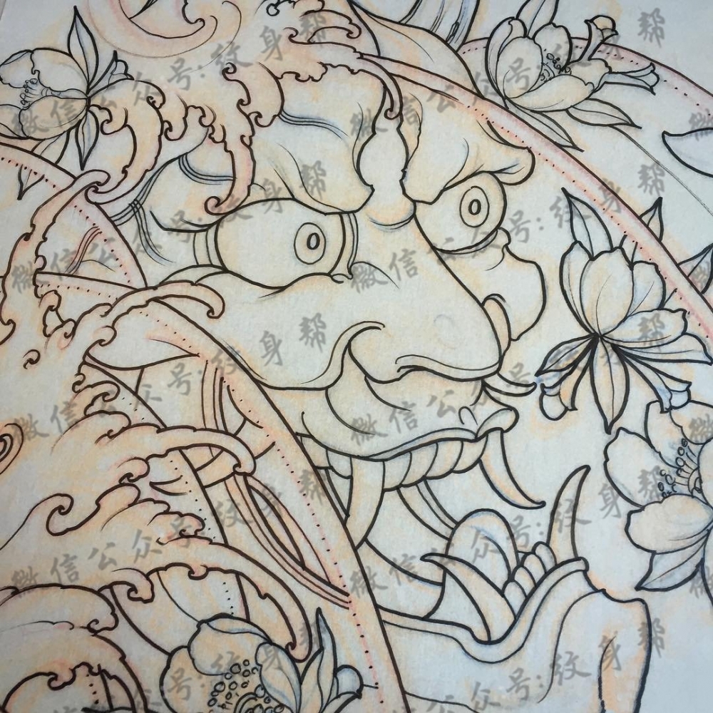 日式浪花般若纹身图案手稿