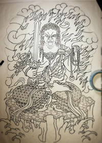 满背不动明王纹身图案手稿