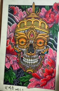 传统嘎巴拉纹身图案手稿