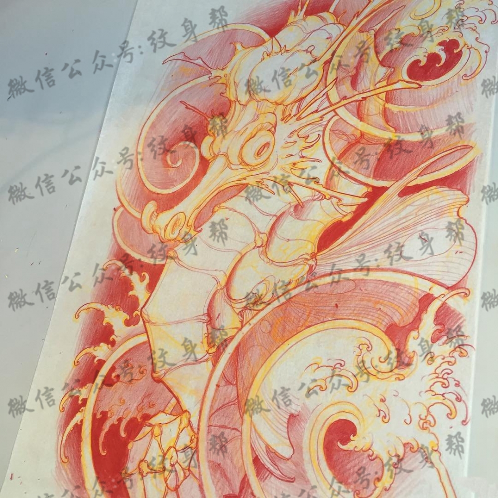 欧美海马纹身图案手稿