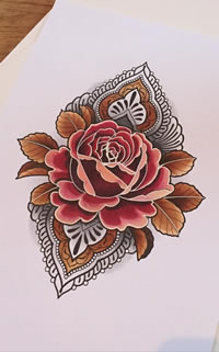 梵花玫瑰纹身图案手稿