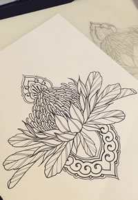 欧美花卉梵花纹身图案手稿