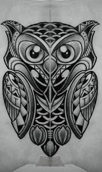 欧美猫头鹰纹身图案手稿