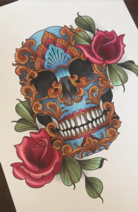 欧美school嘎巴拉纹身图案手稿