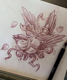 欧美鸟school纹身图案手稿