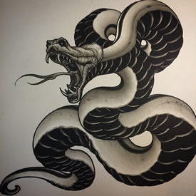 欧美黑灰school蛇纹身图案手稿