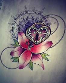 欧美school花卉锁纹身图案