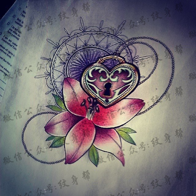 欧美school花卉锁纹身图案