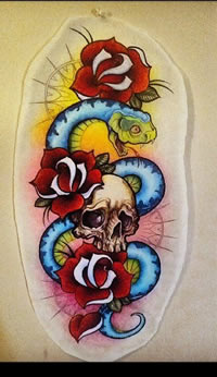 old school 骷髅蛇玫瑰纹身图案