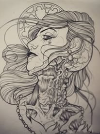 欧美school女郎纹身图案手稿