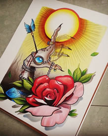 欧美new schoo玫瑰l手纹身图案手稿