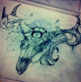 欧美school羚羊骷髅黑灰纹身图案