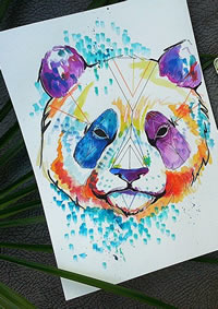 欧美泼墨熊猫纹身图案手稿