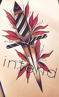 old school 匕首枫叶纹身图案手稿