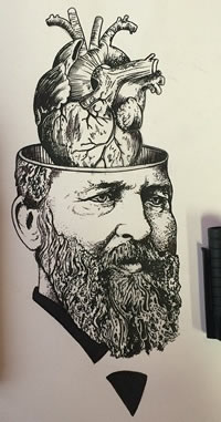 欧美人像大脑纹身图案手稿