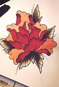 传统牡丹纹身图案手稿