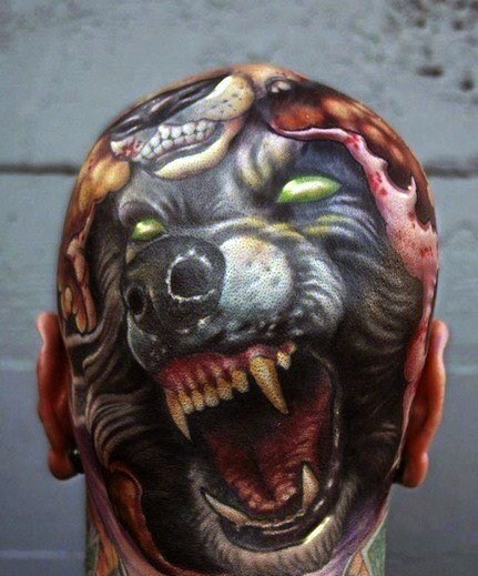 纹身图片男生霸气   霸气张扬的头部纹身图案