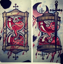 欧美school沙漏纹身图案手稿