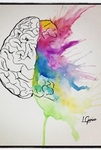 欧美school泼墨大脑纹身图案手稿