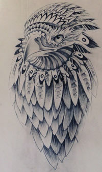 欧美印第安老鹰纹身图案手稿