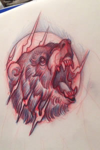 欧美school熊闪电纹身图案手稿