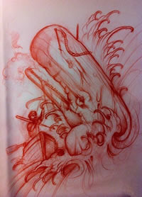 欧美school鲸鱼海浪纹身图案手稿