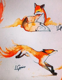 欧美狐狸泼墨纹身图案手稿