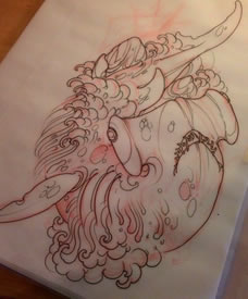 欧美school锤头鲨纹身图案手稿