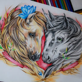 欧美school马纹身图案手稿