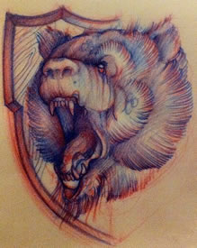 欧美school熊盾牌纹身图案手稿