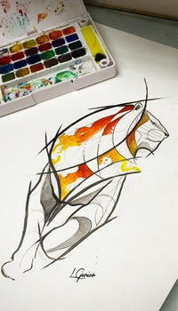 欧美线条泼墨老虎纹身图案