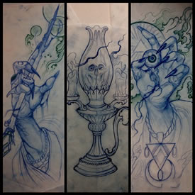 欧美school手纹身图案手稿