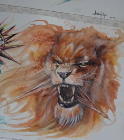 欧美泼墨狮子纹身图案手稿